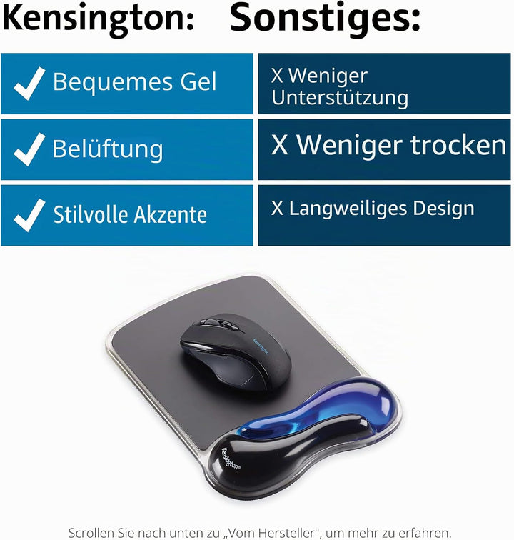 Kensington ergonomisches Mauspad mit Handgelenkauflage, Rutschfeste und bequeme Duo-Gel-Handgelenksh