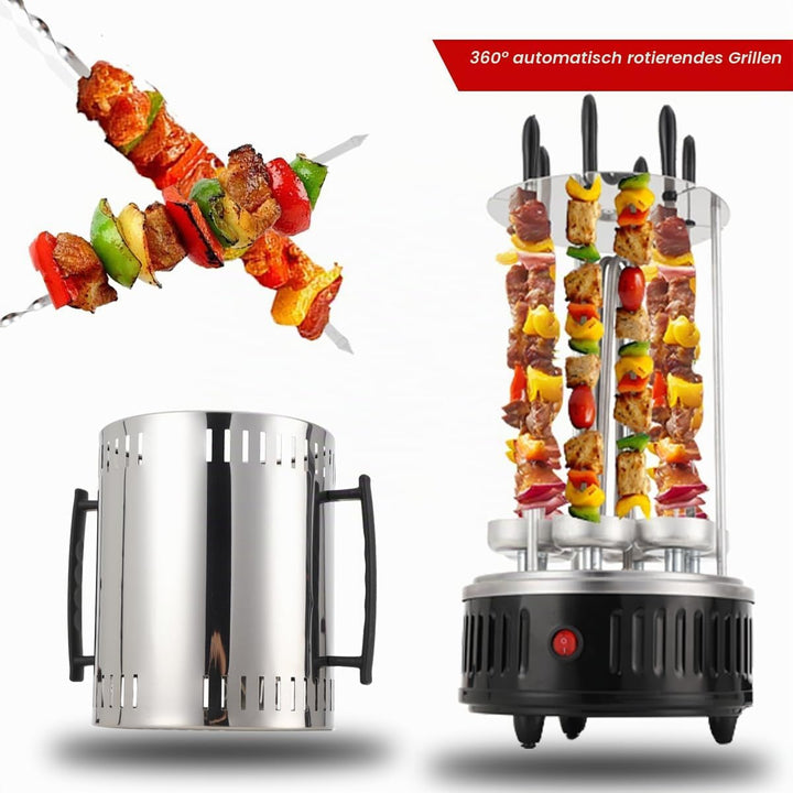 L-home 1000W Vertikaler Elektrischer Grill, 230V/50Hz Elektrogrill Schaschlikgrill mit 6 Spiesse, 38