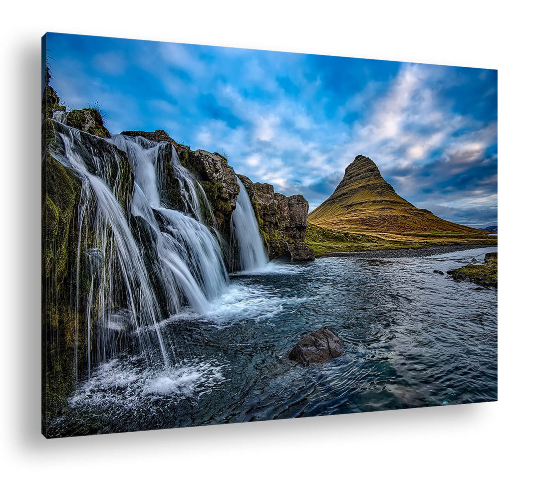 deyoli atemberaubende Wasserfälle in Island Format: 100x70 als Leinwand, Motiv fertig gerahmt auf Ec