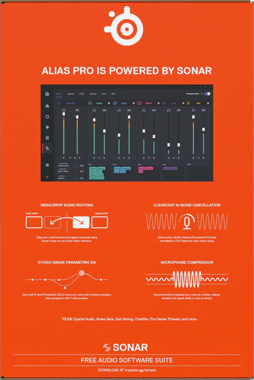 SteelSeries Alias Pro Kit – XLR-Mikrofon + Stream-Mixer – 3 Mal grössere Kapsel fürs Gaming, Streami