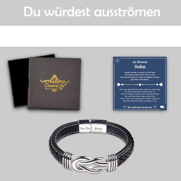 CheersLife Armband Herren Lederarmband Sohn Geschenk von Mama Papa Armband für Meinen Sohn Geburtsta