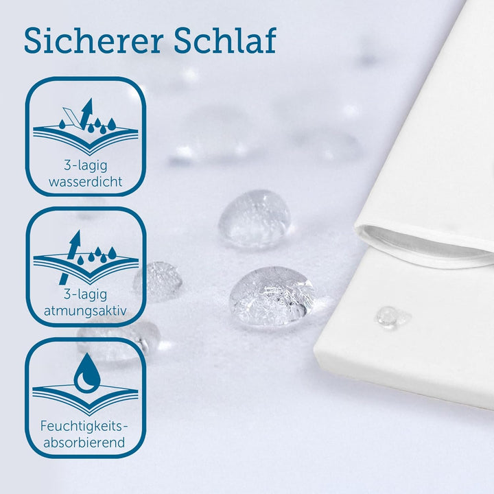 SETEX Wasserdichter Molton Matratzenschutz, 3-lagig, 100 x 200 cm, 100 % Baumwolle, Generation, Weis