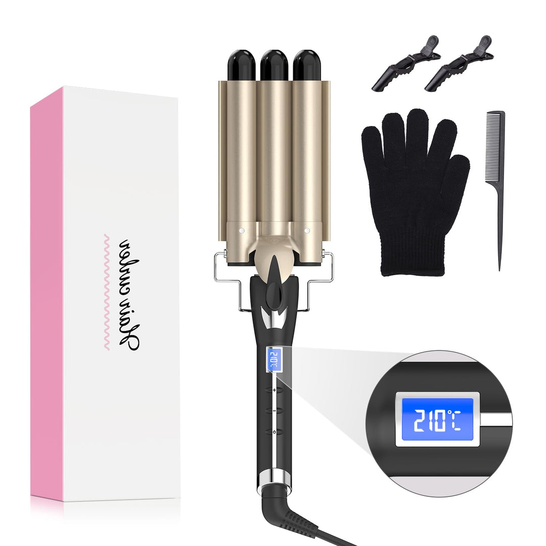 Welleneisen 3 Fässer Lockenstab KLEINE WELLEN Φ22mm, AIMERVO Waver 14 Temperaturstufen 80-210℃, für