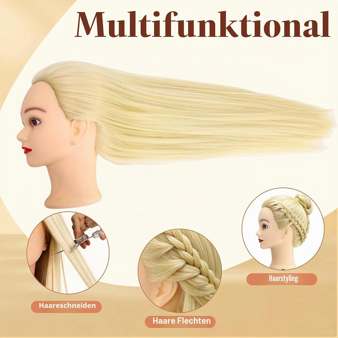 Yofuly 28-29Zoll / 71–74cm Frisierkopf mit Ohrlöchern, 100% Synthetikfaser-Haar Styling Kopf, Frisie