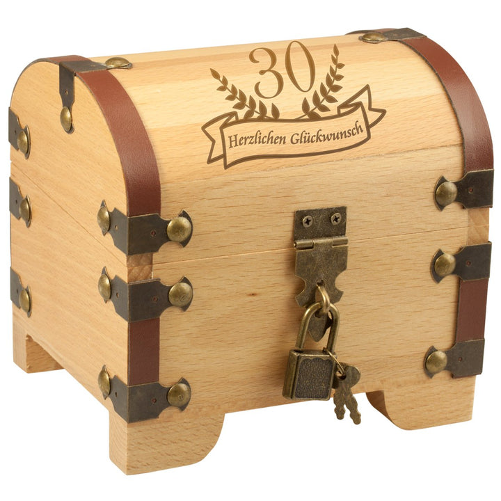 Geschenke 24 Holz-Schatztruhe zum 30. Geburtstag - Geschenkbox für Geld und Geldgeschenke - Geburtst