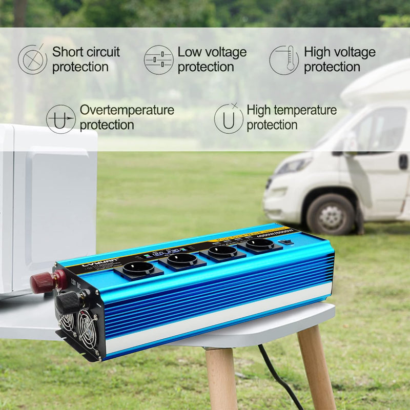 Yinleader Wechselrichter 24V 230V Reiner Sinus 4000W /8000W Spannungswandler 3 Steckdosen und 4 USB