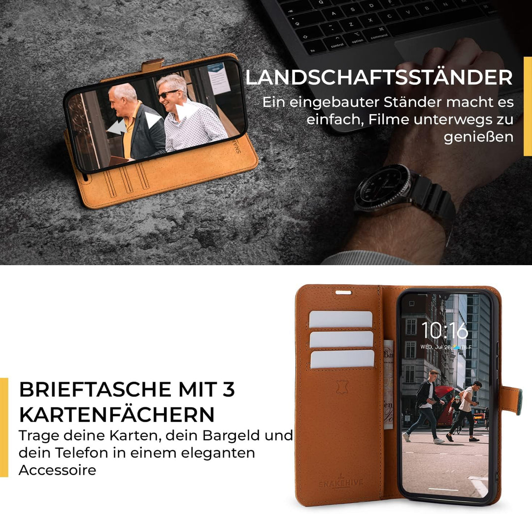 Snakehive Samsung Galaxy A34 Hülle Leder - Stylische Handyhülle mit Kartenhalter &amp; Standfuss - Handy