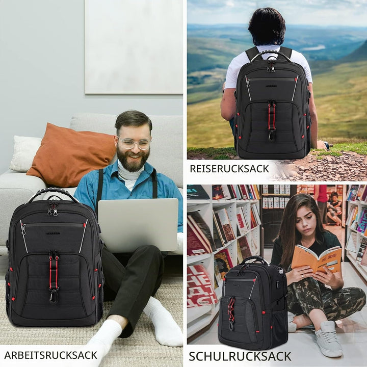 KROSER Grosser Rucksack für Herren, 17,3 – 18,4 Zoll, XXXL, Laptop-Rucksack, mit RFID-Taschen und wa