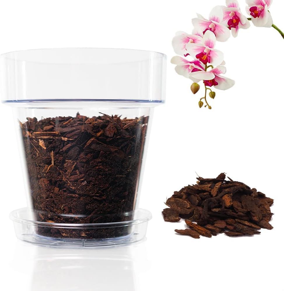 Kalapanta Orchideen-Umtopf 3er-Set: 3 Durchsichtiger Blumentopf mit Drainagelöchern, 3 Untertasse un