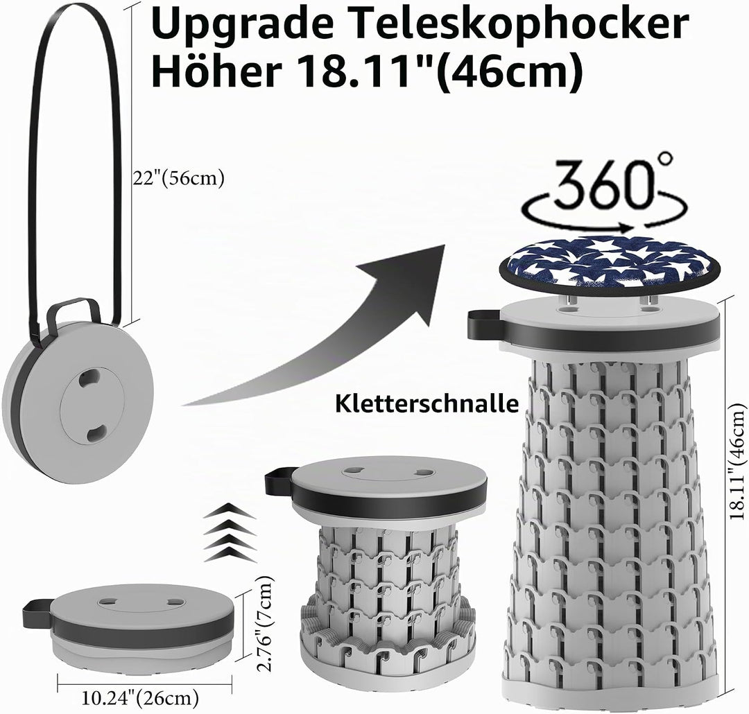 LOCYOP Tragbarer klapphocker mit Kissen,Campinghocker faltbar,teleskophocker Faltbarer für Erwachsen
