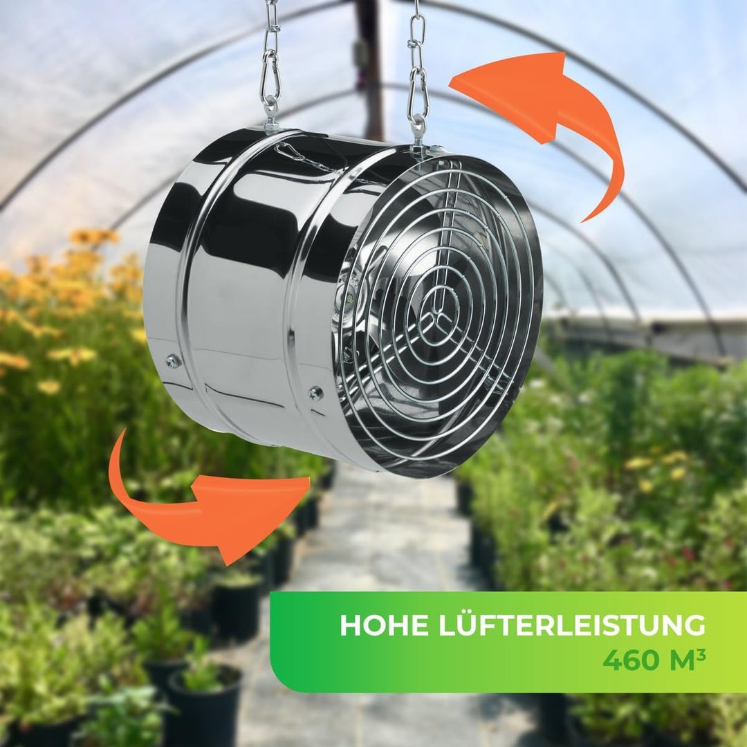 Bio Green Ventilator, 31W, 460 qm/h für Gewächshaus und Wintergarten, IP X4 spritzwassergeschützt, E