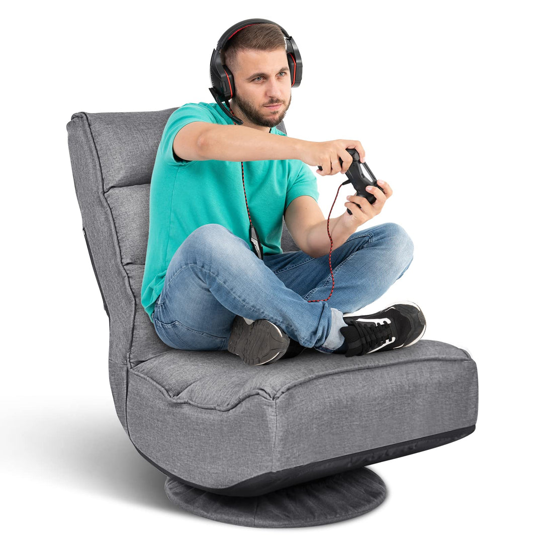 GOPLUS 360° drehbarer Bodenstuhl, klappbarer Bodensessel mit Verstellbarer Rückenlehne, Gamingsessel