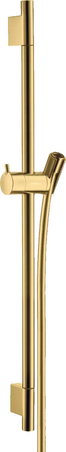 hansgrohe Duschstange Unica' S Puro 0,65m mit Brauseschlauch 1,60m, Polished Gold Optic Polished Gol