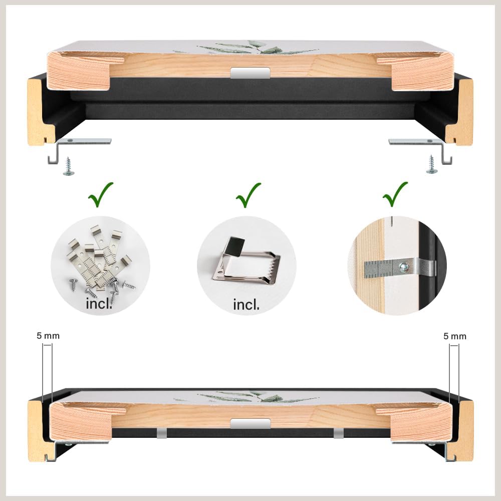 Schattenfugenrahmen Set Hamburg Schwarz (matt) mit Keilrahmen Leinwand Bild Druck Motiv: Palmenblatt