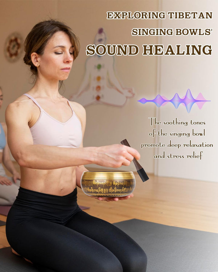 Grosse Tibetische Klangschale, Handgefertigt in Nepal für Yoga, Chakra-Heilung, Stressabbau, Selbstp