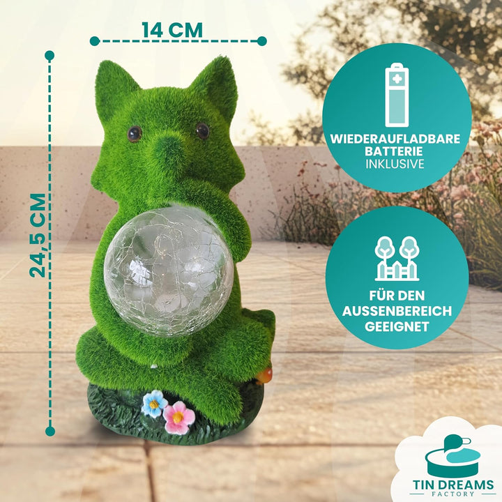 TIN DREAMS FACTORY Garten Solarlampen für Aussen, Gartenzwerg Figuren, Fuchs Gartendeko für Draussen