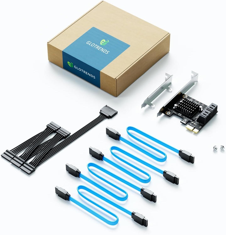 glotrends PCIe SATA Adapter Karte mit 4 Port SATA III 6Gbps (inklusive SATA Kabel und 15PIN SATA Spl