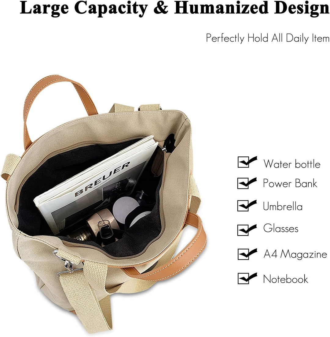 FANDARE Leichte Handtaschen Leinwand gross Schultertasche Damen Umhängetasche für 12.9 Zoll Laptopta