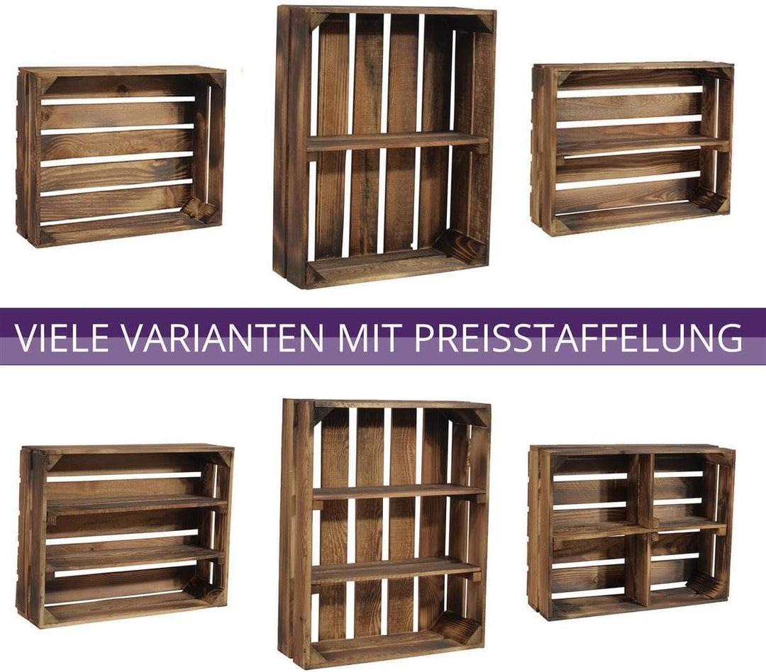 4 Set Holzregal Schmalhanz 50x40x15cm - Geflammt 2X langes Regal 50x40x15cm Dunkel Geflammt 4, 50x40
