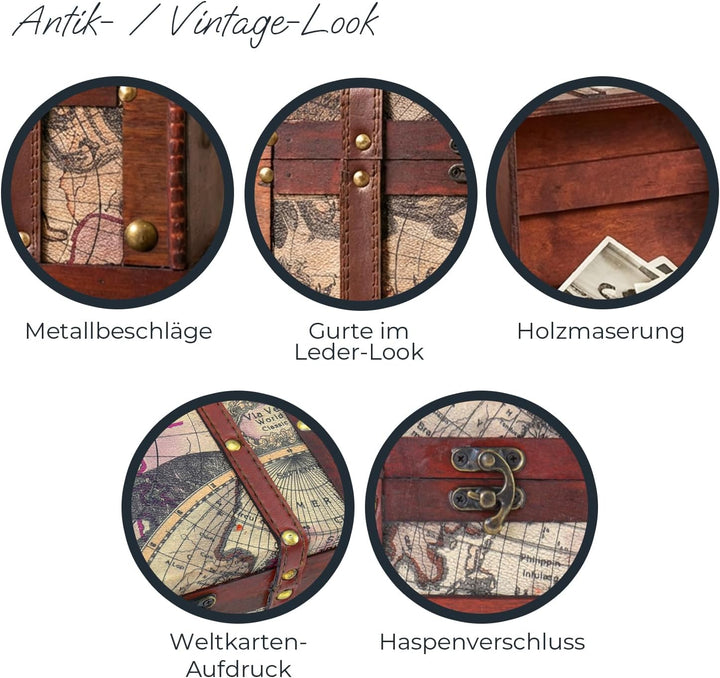 HMF Schatztruhe aus Holz, kleine Schatzkiste für Kindergeburtstag | 2er Set | Versch. Grössen | Amer