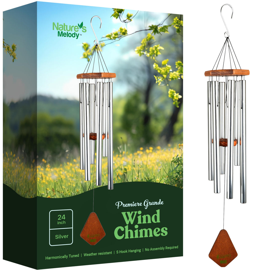 Art Bizniz Windspiel 60 cm Aluminium/Holz Silber 24" Silber, 24" Silber