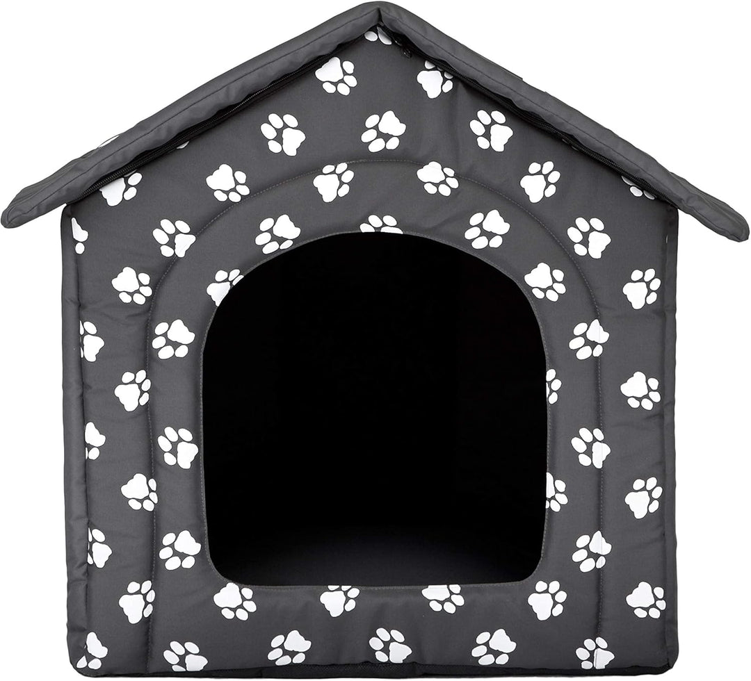 Hundehütte Hundehöhle Hundebett Hundehaus Katzenhöhle Grösse XXXL - 76x72 cm grau mit Pfoten 76x72x7