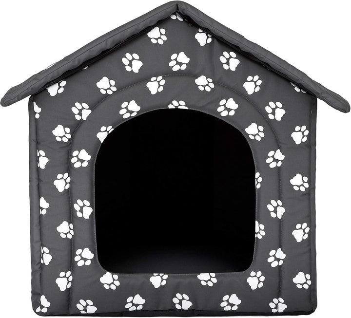 Hundehütte Hundehöhle Hundebett Hundehaus Katzenhöhle Grösse XXXL - 76x72 cm grau mit Pfoten 76x72x7
