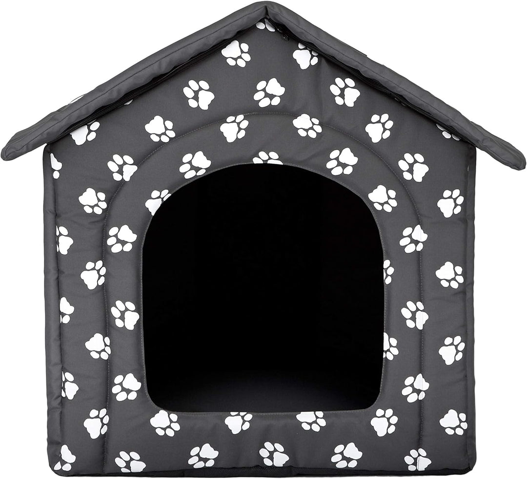 PillowPrim Hundehütte Hundehöhle Hundebett Hundehaus Katzenhöhle Tierbett XL - 60x55 cm grau mit Pfo