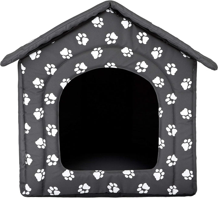 PillowPrim Hundehütte Hundehöhle Hundebett Hundehaus Katzenhöhle Tierbett XL - 60x55 cm grau mit Pfo
