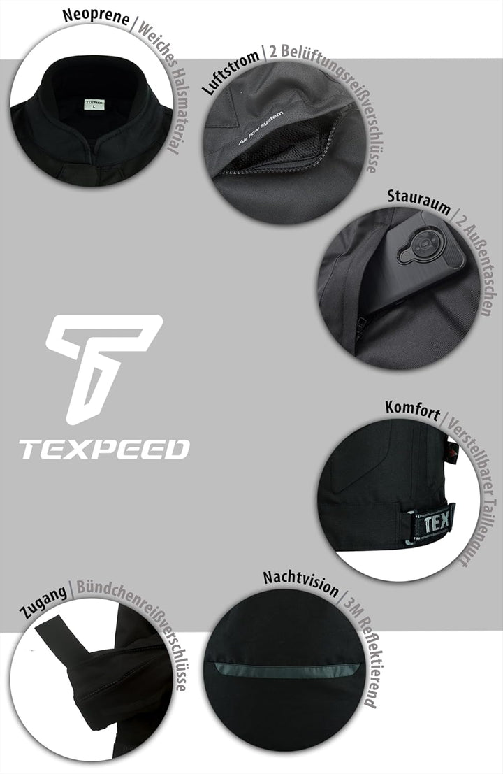 TEXPEED Motorradjacke herren mit protektoren - Motorrad Biker Wasserdicht Jacke Mit Rüstung (EN 1621