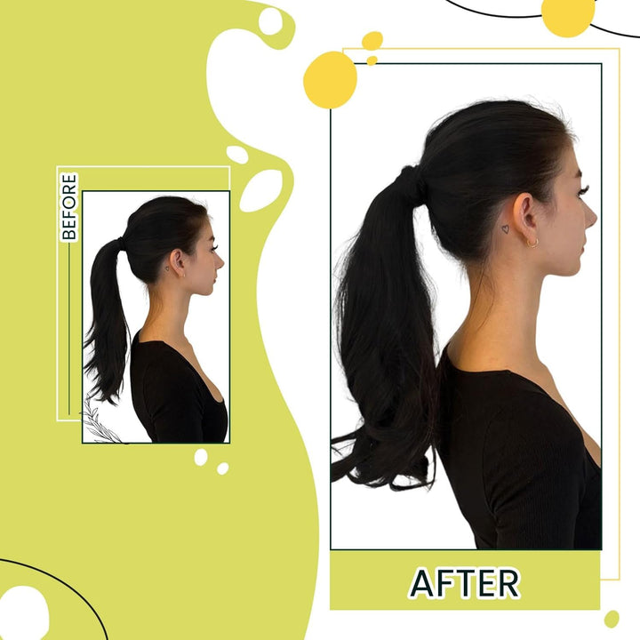 RUNATURE Zopf Echthaar Schwarz 40cm Clip in Ponytail Extension Echthaar Zopf Haarverlängerung Pferde