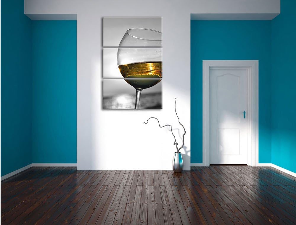 Pixxprint Wein in Gläsern am Meer schwarz/weiss / 3-Teilig/Gesamtmass 120cm Leinwandbild bespannt au