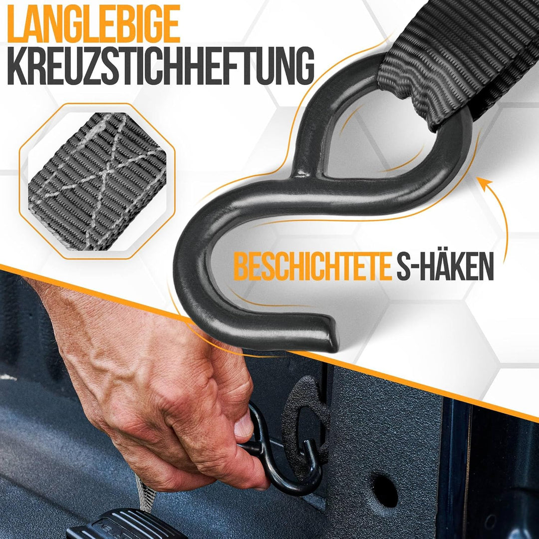 FORTEM Spanngurte - 748 kg Bruchfestigkeit, 4 x 4,57 m Mit Ratsche - 4 Weiche Zurrschlaufen, Zurrgur