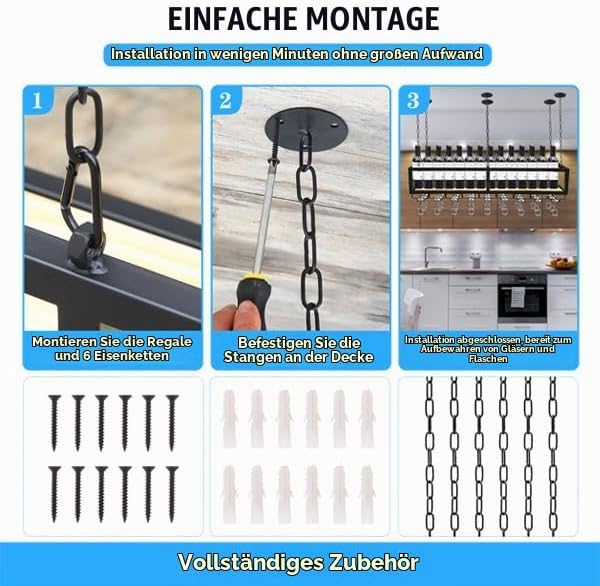 Deckenregal Weinregal mit Glashalter, Hängend Metall Weinflaschenhalter, Industrielle Decke Weinrega