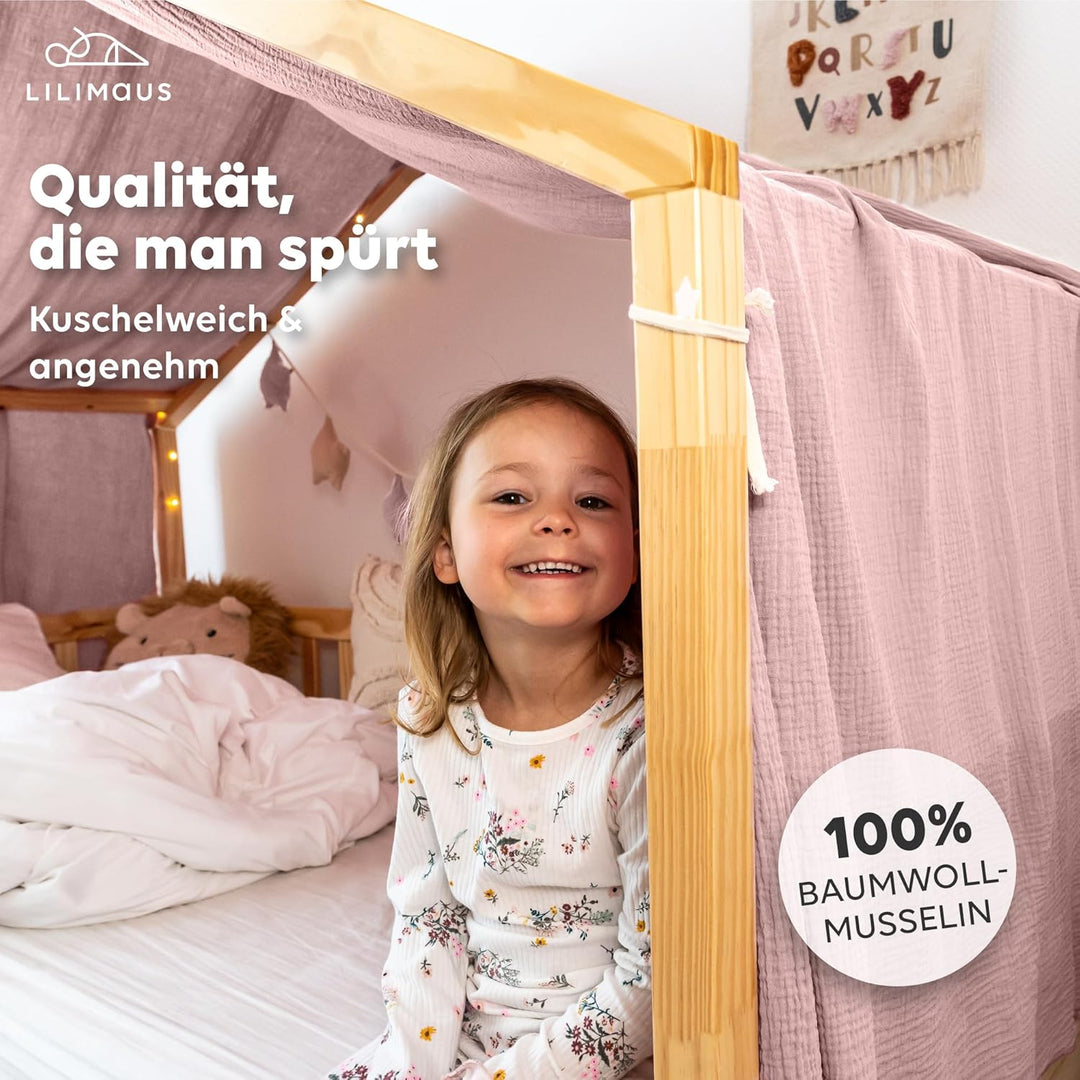 Hausbett Himmel [in 12 Farben] Betthimmel Hausbett aus 100% Baumwolle Musselin - Stoffhimmel für Hau