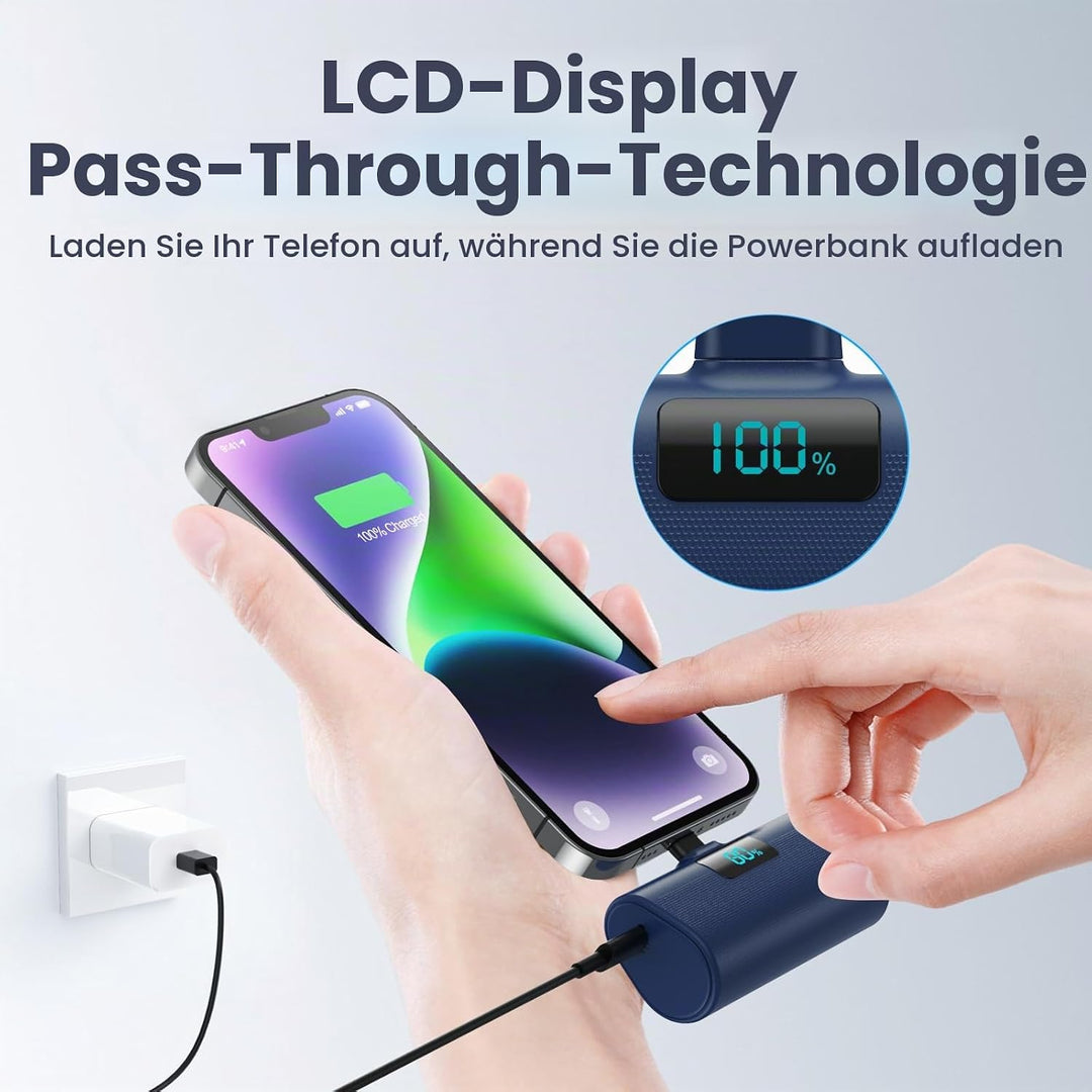 Mini Powerbank 5200mAh für iPhone, Klein Power Bank 20W PD 4.0A Schnellladefunktion Externer Akku, C