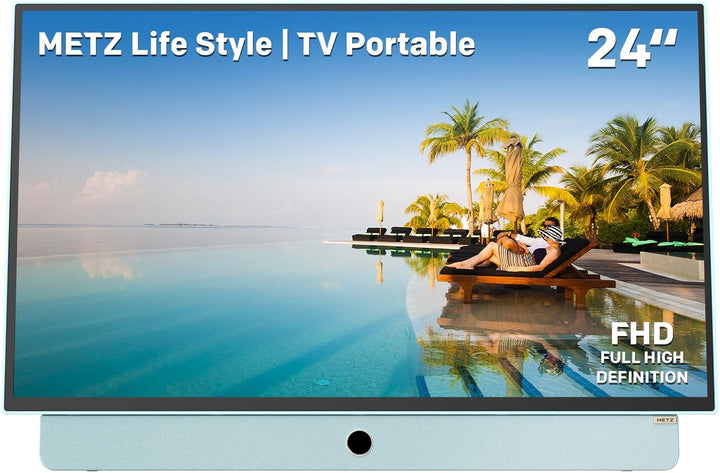 METZ Blue Tragbarer Fernseher 24 Zoll (60 cm) Google TV FHD mit Akku, 12V Auto-Ladegerät, Blendfreie