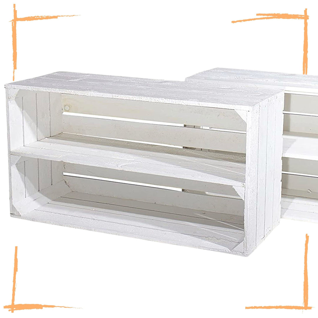 XXL weisse Shabby Chic Holzkiste für Schuhregale (2er Set)