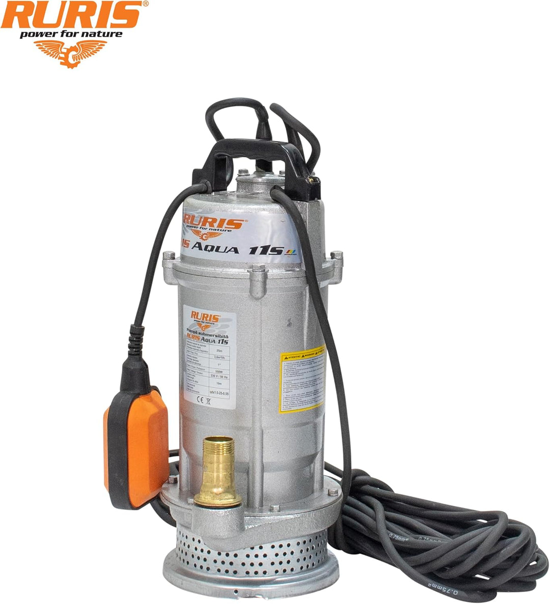 RURIS POWER FOR NATURE Tauchpumpe Aqua 11S, 550 W, Durchflussmenge 3,6 m³/h, Förderhöhe 25 m, Schwim