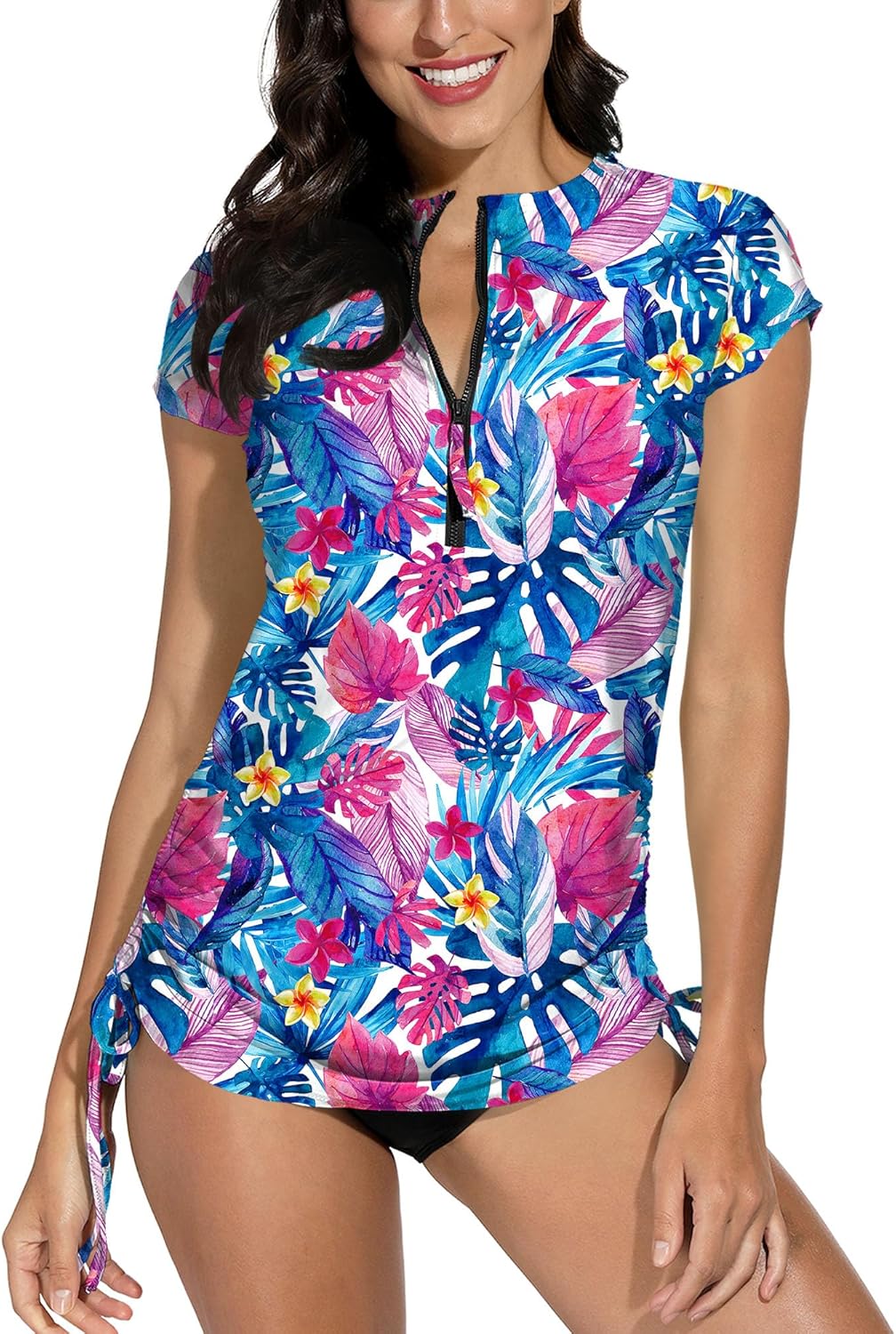 BesserBay Damen Surf Shirt Bademode Rash Guard UV Shirts mit Kurzarm und 1/4 Zip Surf Shirt Schwimme