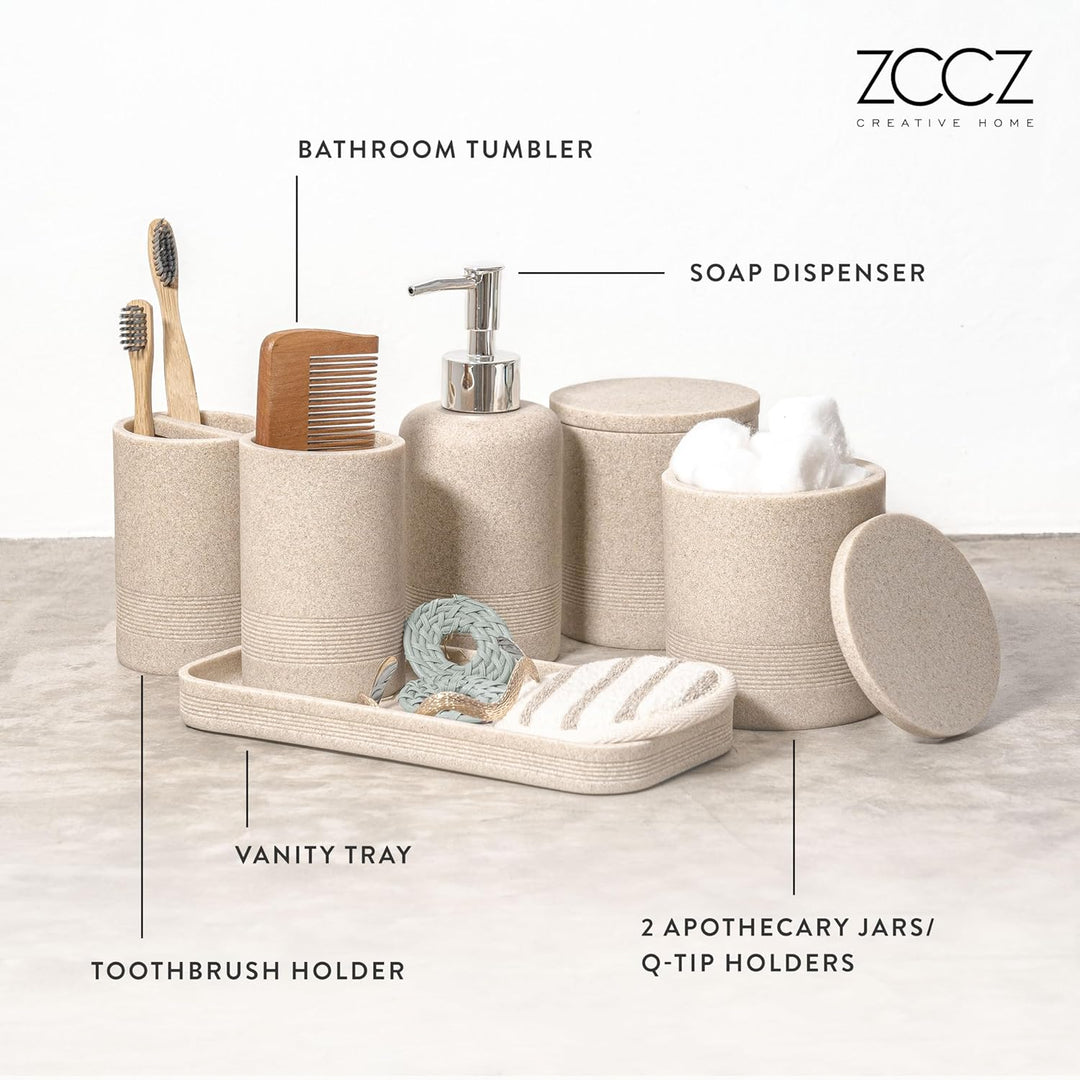 ZCCZ Badezimmer Set – 6 Teile – Badezimmer Organizer mit Zahnbürstenhalter, Seifenspender, Seifensch