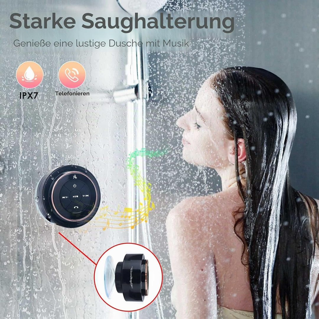 Xleader Dusche Bluetooth Lautsprecher Klein Musikbox, Wasserdicht Bluetooth Lautsprecher mit Saugnap