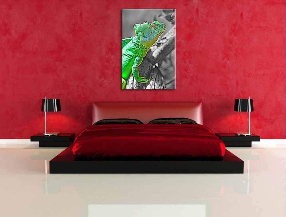 schönes kleines Chamäleon schwarz/weiss Deluxe Format: 100x70 cm auf Leinwand, XXL riesige Bilder fe