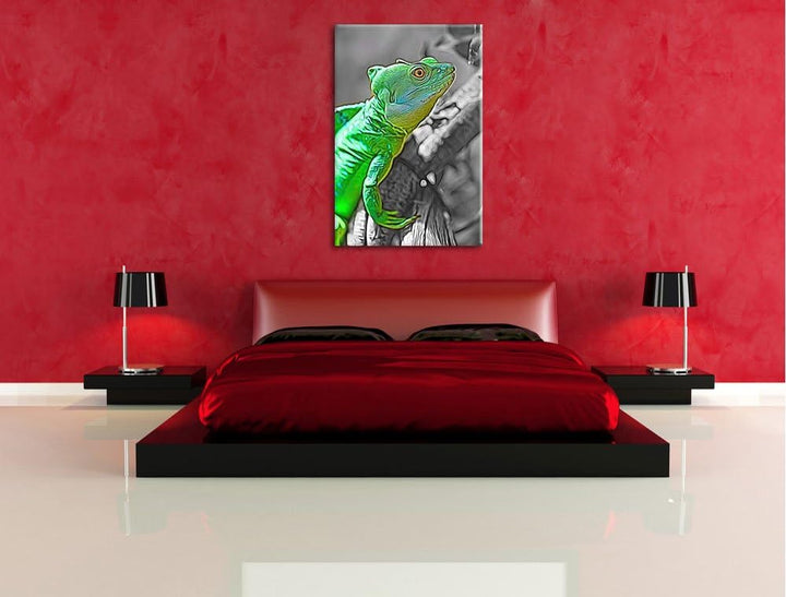 schönes kleines Chamäleon schwarz/weiss Deluxe Format: 100x70 cm auf Leinwand, XXL riesige Bilder fe