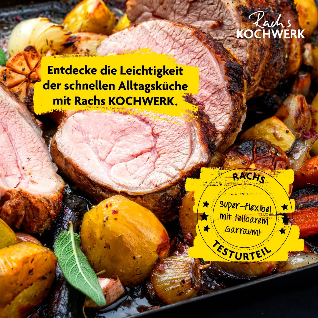 Rachs KOCHWERK Vario-Doppelkammer Heissluftfritteuse 9 L | Airfryer mit teilbarer Kammer, Touchscree