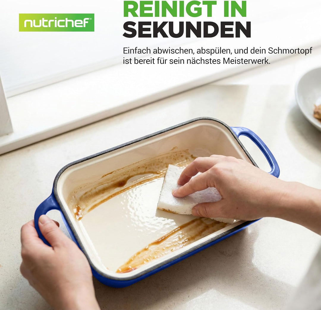 NutriChef Gusseisen Topf - Brotbackform mit Deckel - 22,9 cm Kastenform für Sauerteigbrot, emaillier