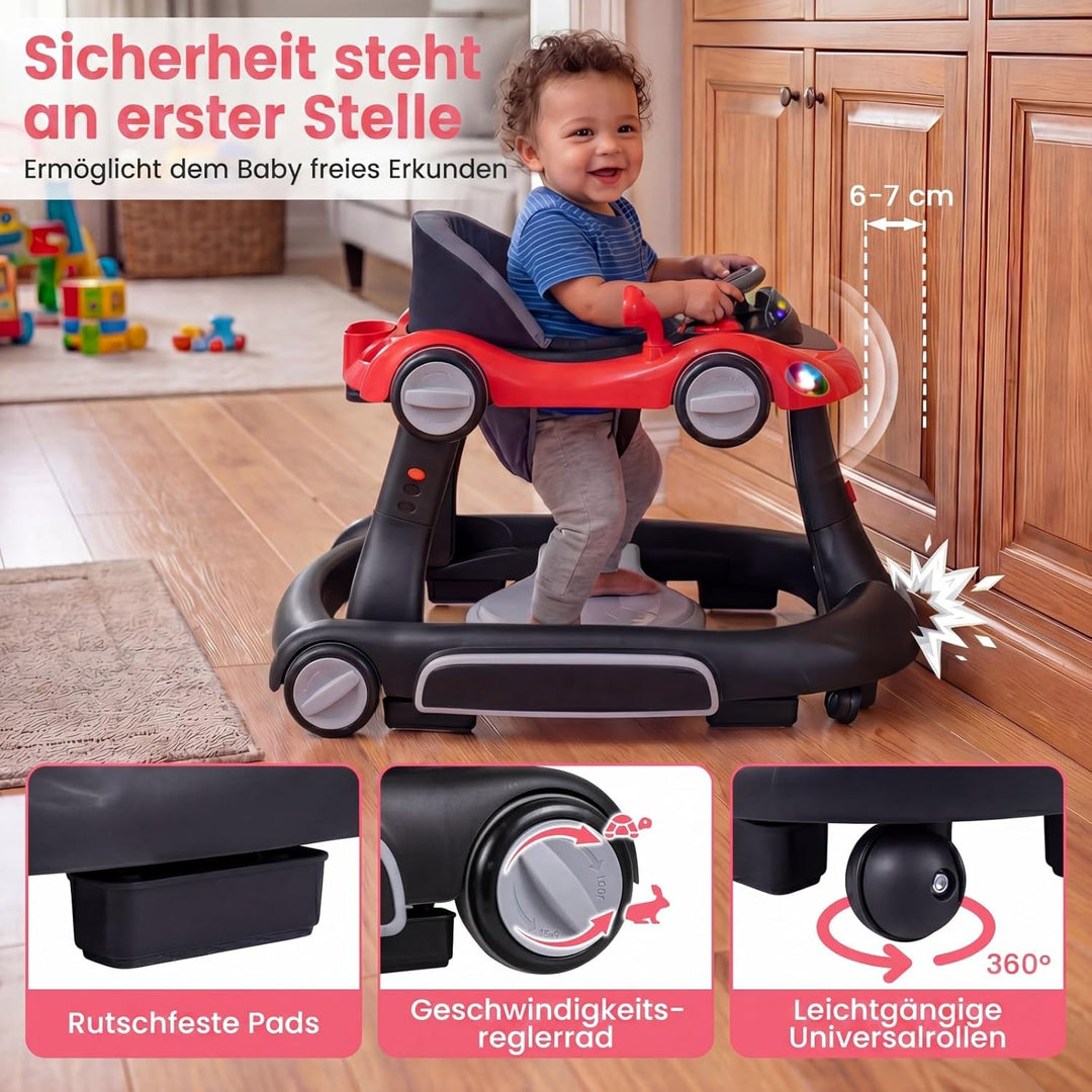 COSTWAY 7 in 1 Lauflernhilfe mit Verdeck, Lauflerwagen mit einstellbarer Höhe & Geschwindigkeit, Bab