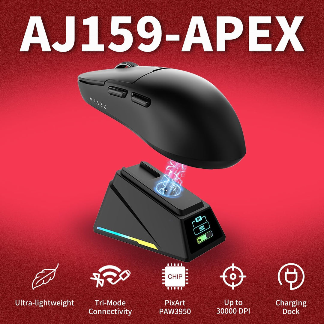 AJAZZ AJ159 APEX Wireless Gaming Mouse with RGB Magnetic Charging Base, Lightweight 56 Gram Design,