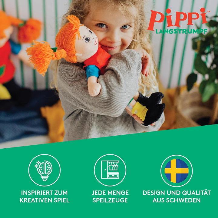 Pippi Langstrumpf Puppe, 20cm – süsse Stoffpuppe für Mädchen und weiche Kuschelpuppe ab 10 Monaten –