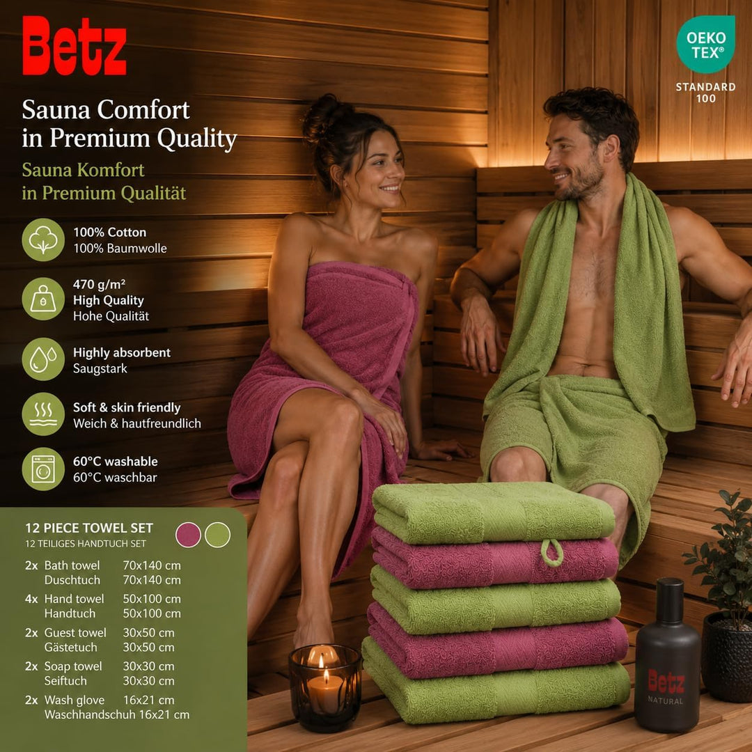 Betz 12-TLG. Handtuch Set Premium 100% Baumwolle 2 Duschtücher 4 Handtücher 2 Gästetücher 2 Seiftüch